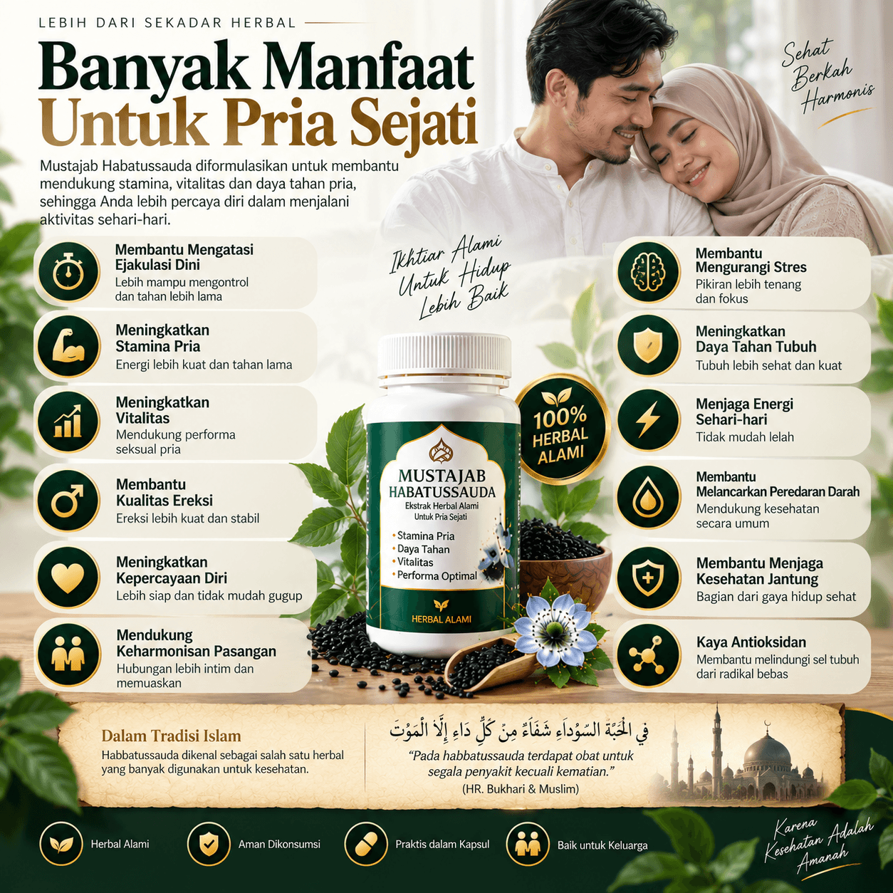 Manfaat Mustajab Habatussauda: tahan lebih lama, stamina terjaga, performa lebih optimal, dan lebih percaya diri