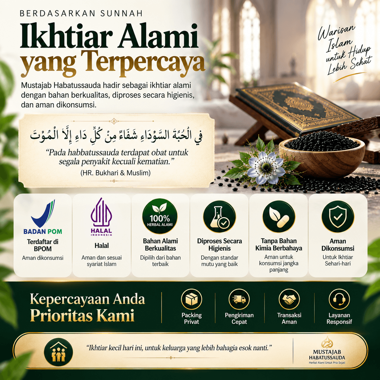 Botol produk Mustajab Habatussauda, 20 kapsul